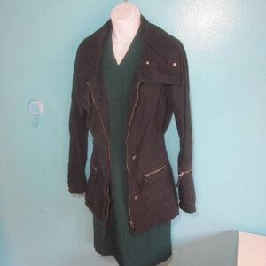 OXBOW Womens Long Trench Black Cotton Jacket Size 3  Fits M